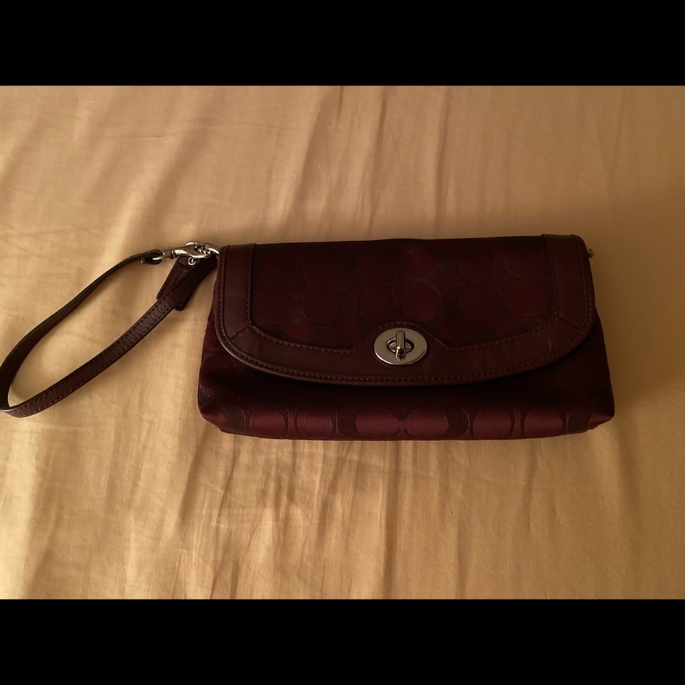 Coach Women’s Maroon Canvas Wristlet